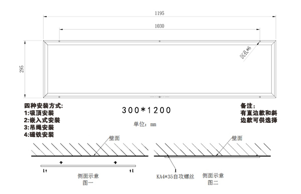 欧恩照明 LED净化平板灯 安装方式&尺寸图